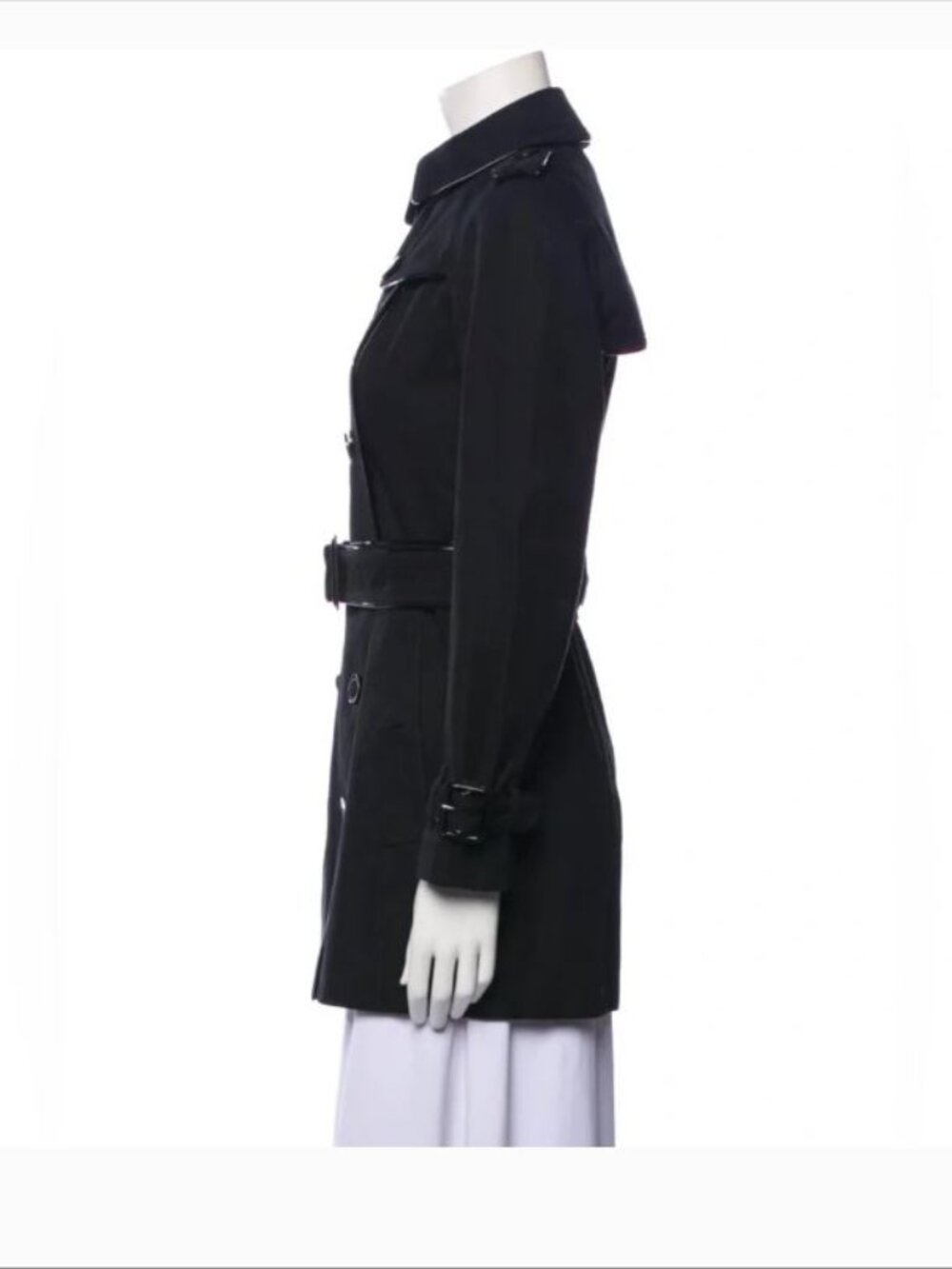 Burberry London Richmond Black Trench Coat Piping Made in UK Size US 4 - Picture 2 of 8